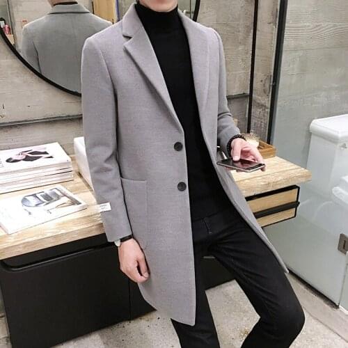 2019 autumn and winter slim woolen clothes / business casual mens windbreaker / mens long coat mens woolen coat