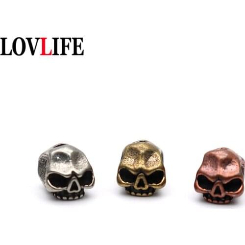 Punk Copper Skull Head Beads Knife Pendants for Keychain Jewelry Metal Brass Skeleton DIY Paracord Umbrella Rope Lanyard Hanging