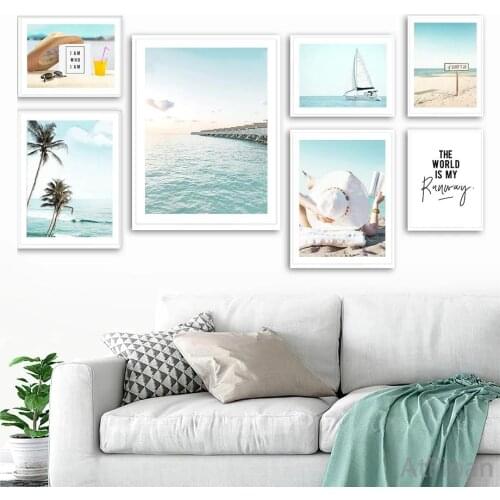 Tropical Landscape Poster and Prints Palm Sailing Beach Girl Wall Art Canvas Painting Nordic Wall Pictures for Living Room Decor