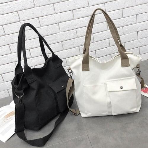 Women Casual Shoulder Bags Large Capacity Canvas Bags Solid Color Retro Ladies Portable Eco Tote Bags Fashion Girls