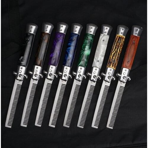 1pcs Automatic Stainless Steel Combs Foldable Knife Brushes Hair Trimmer Comb Brush Accessories butterfly Mens Pocket Knife Comb