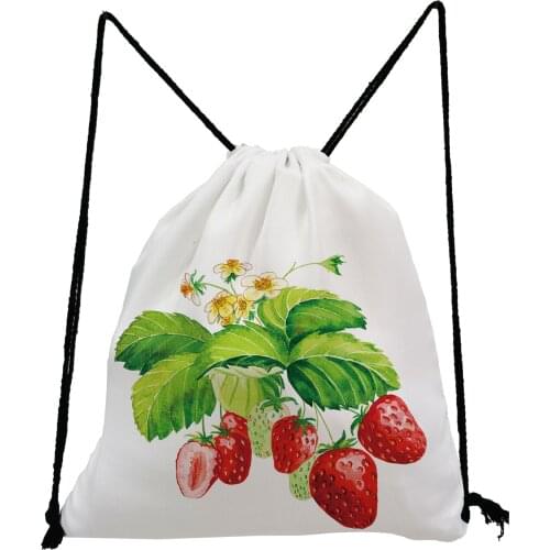 Strawberry Potted Plant Printed Drawstring Bag Simple Preppy Style Backpack Bag Portable Shoe Bag for School Unisex Softback Bag