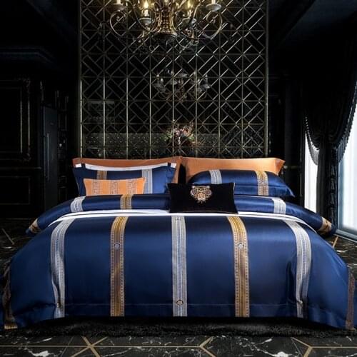 Luxury blue white stripe jacquard bedding set queen/king size bed set 4/10pcs duvet cover sets bed sheet pillowcase