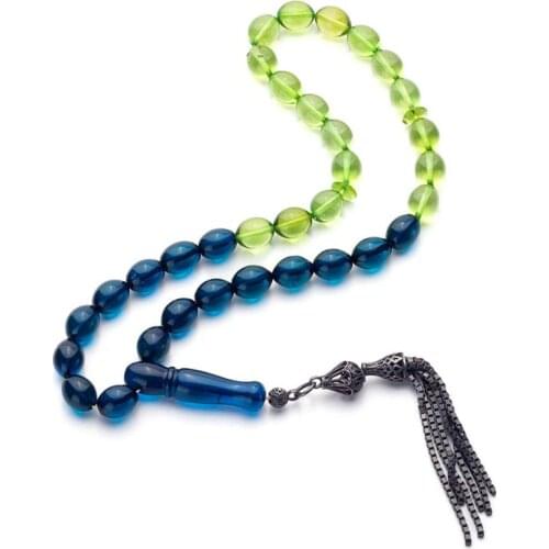 Silver Blue Green Amber Gemstone Prayer Rosary Men Barley Cut Rosary With Silver Tassel Turkish Chain Model Tassel 925k Silver