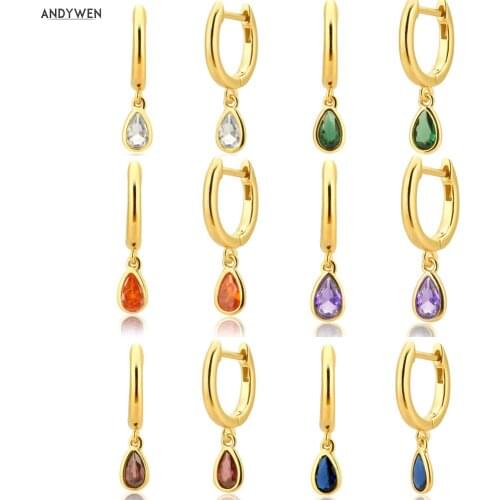 ANDYWEN 100% 925 Sterling Silver 6 Colors Zircon CZ Ovals Drop Earrings 2020 Pendiente Ohrringe Luxury Piercing Clips Jewelry
