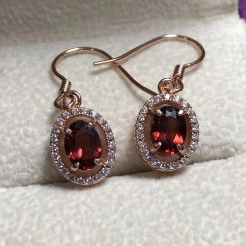 Classic natural red garnet drop earrings Natural gemstone earrings Elegant Simple round 925 silver women girl gift fine jewelry