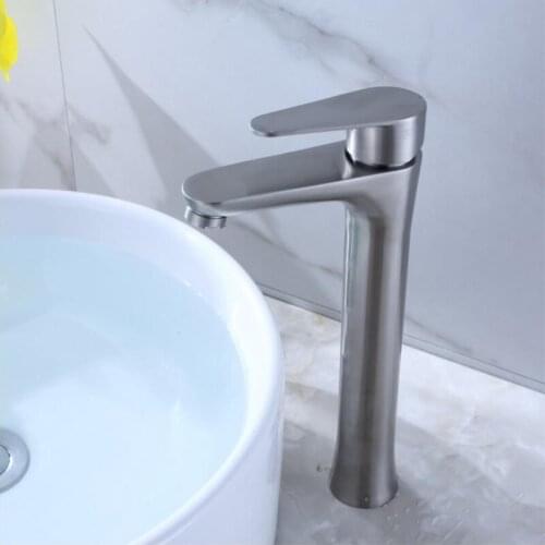 304 Stainless Steel Cold and Hot Water Faucet Tall Basin Mixer Tap Bathroom Mixer Water Sink Basin Faucet