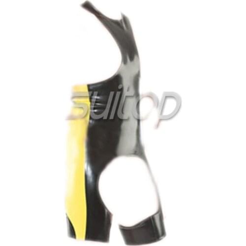 Suitop mens latex exotic fetish bodysuits open crotch