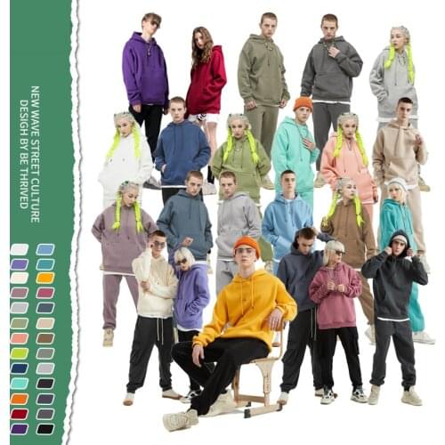 Autumn winter solid color hoodies men sweatshirts thicken Plus velvet Loose High street oversize itself cotton hoody