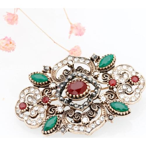Vintage Women Turkish Flower Brooch Pin Gray Crystal Jewelry Rhinestone Brooches Arabia Paisley Pattern Lapel Corsage wholesale