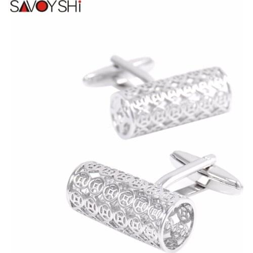 SAVOYSHI Hollow Pattern Cylinder Shape Cufflinks for Mens Shirt Cuff bottons Brand Cufflinks High Quality Jewelry Design