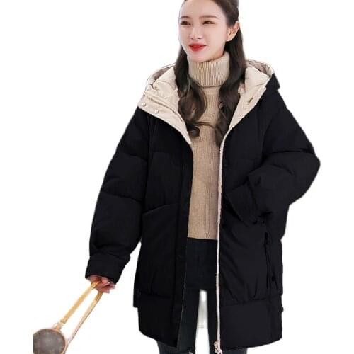 Hooded Cotton Jacket Women 2021 New Winter Down Cotton Jacket Outerwear Female Fashion Thick Mid-Length Parka Overcoat Coat Lady