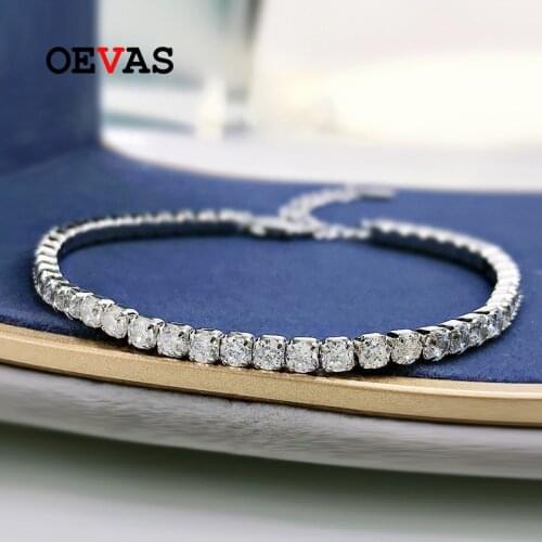 OEVAS 100% 925 Sterling Silver 3mm Full High Carbon Diamond Bracelet For Women Sparkling Wedding Party Fine Jewelry Wholesale