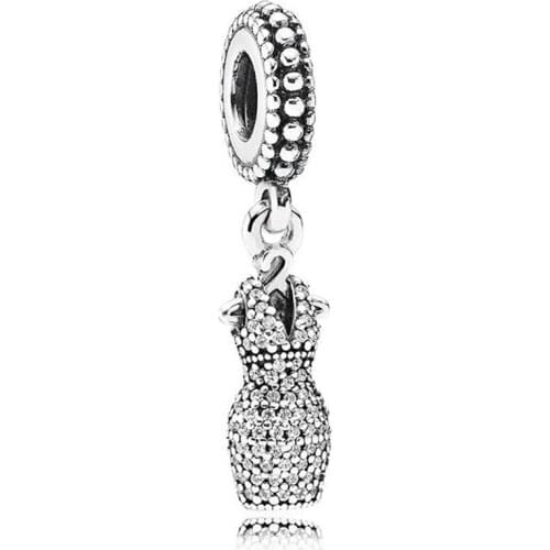 Authentic 925 Sterling Silver Bead Dazzling Dress Pendant Charm Fit Fashion Women Pandora Bracelet Bangle Gift DIY Jewelry