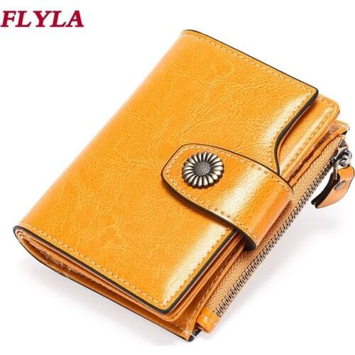 Womens Leather Wallet Short RFID Protection Fashion Buckle Clutch Bag Girl Coin Purse Multi-function Card Holder