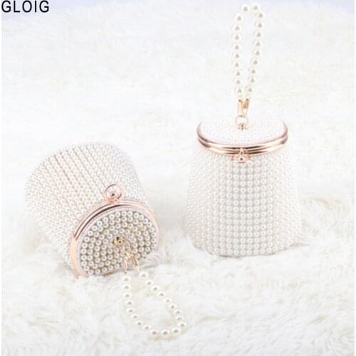 Bucket Beading Women Day Clutch Hollow Out Vintage Wedding Bridal Handbags Party Dinner Evening bags Pearl Purse