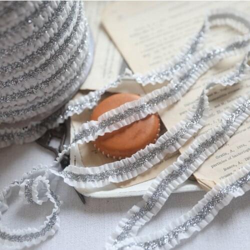 2 Meter/lot 1.5cm White Silver Folded Lace Elastic Stretchy Embroidered Ribbon Ruffle Trim Dress Guipure DIY Sewing Supplies