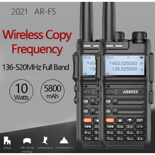 2PCS ABBREE AR-F5 Wireless Copy Frequency Walkie Talkie UV Full Band 10W High Power 5800mAh Outdoor Two Way Radio