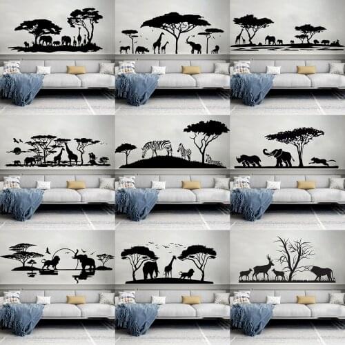 African Safari Wall Decal Jungle Vinyl Stickers Home Decor Africa Animal Wall Decal Nursery Decor Room Decoration Art Poster