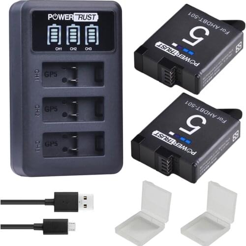2x 1600mAh AHDBT-501 AHDBT501 battery and LED USB Charger for GoPro Hero 7 Black Hero 6 Hero 5 Hero 2018 AHDBT 501 black Akku