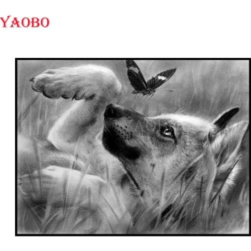 Yaobo DIY 5D Diamond Painting Dog catching butterfly Needlework Mosaic Craft Full Square Diamond Embroidery Cross Stitch Kits