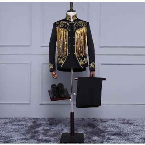 Stand collar court blazer men formal dress sequins tassel suit men costume homme terno masculino suits for mens singer dance