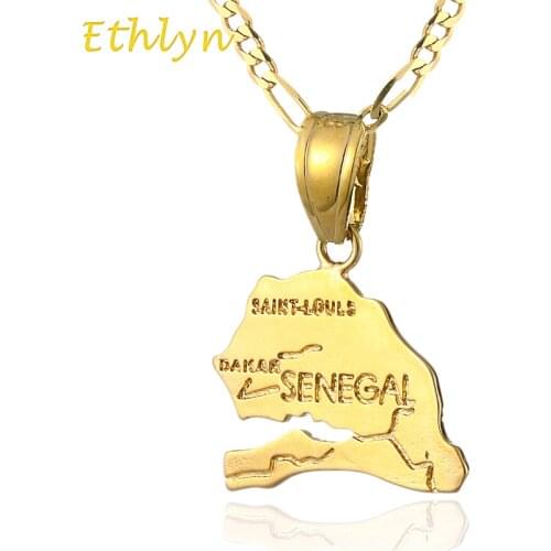 Ethlyn Gold Senegal map pendant necklace vacuum Gold Color women and men jewelry accessories P44