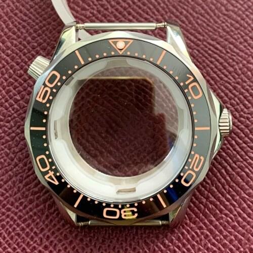 41mm Case Transparent case back Watch Case For 2813 eta 2836 Movement Ceramic bezel insert fit Omega Planet Ocean Mens watches