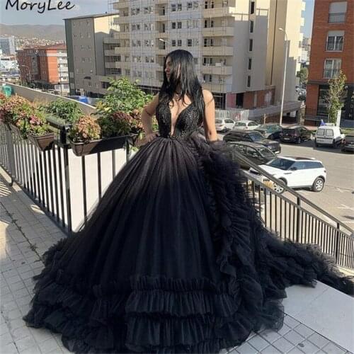 Black Prom Dresses Spaghetti Straps V-Neck Ball Gown Tulle Lace Crystal Prom Dresses With Lace Up vestidos de fiesta de noche