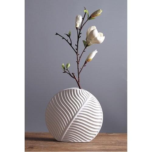 White leaf shape ceramic vase flower arrangement living room decoration ornaments art floral simple furnishings