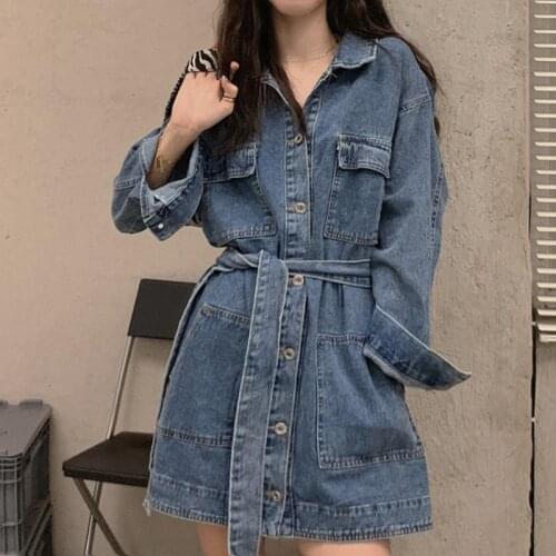 Jeans Jacket and Coats for Women 2021 New Autumn Casual Belt Denim Jacket Harajuku Chaqueta Mujer Casaco Jaqueta Feminina