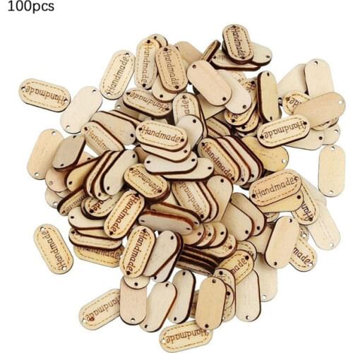100Pcs Natural Wood Handmade Tag Label Crafts Decoration 2-hole Letter Copy Button Sewing Wooden Label New Ornaments Diy Product