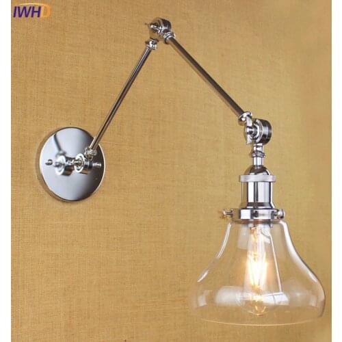 IWHD Silver Loft Industrial Wall Light Fixtures Arm Glass Bedroom Retro Edison Vintage Wall Lamp Sconces Luminaire Home Lighting