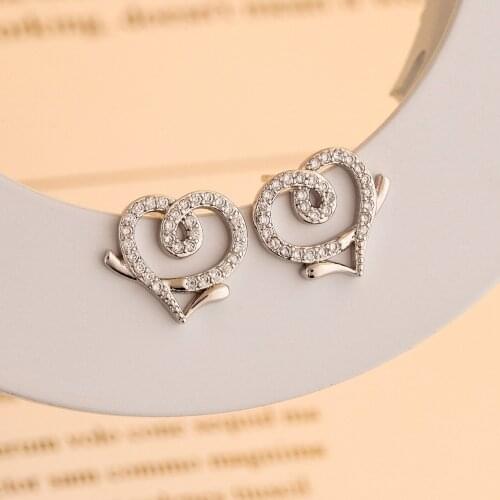 Exquisite Silver Color Heart Stud Earrings White Zircon Crystal Earring Birthday Christmas Gift Cocktail Womens Earring Jewelry