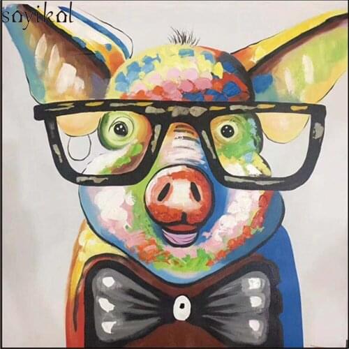 100% Handpainted Abstract Animal Oil Painting On Canvas Handmade Pig Oil Paintings For Living Room Home Decoration Wall Art