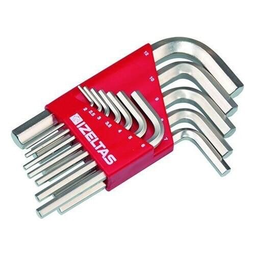 İzeltaş Allen Key Set Chrome vanadium Nickel plated L Type 12'Li
