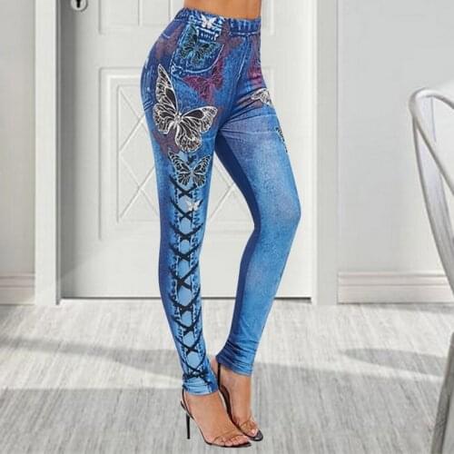 Spring Women Thermal Leggings Ladies Fleece Faux Denim Seamless Leggings Pants Floral Print Sexy Full Plus Size Pants Streetwear