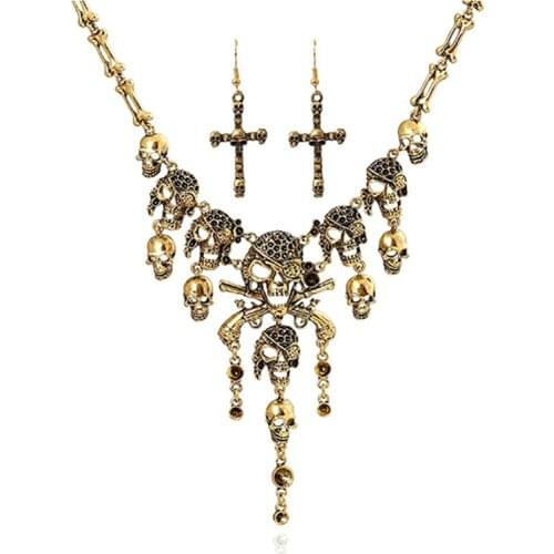 LZHLQ Halloween Metal Necklaces Earrings Set Women Multilayer Earrings Geometric Clavicle Chain Punk Jewelry