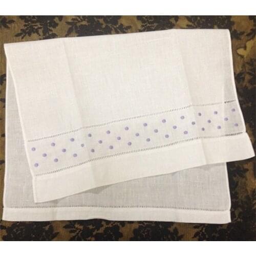 Fashion Unisex Handkerchiefs 12PCS/Lot14x22"Linen Vintage Holiday Handkerchief Embroidery Light purple Dot Hankies For Occasions