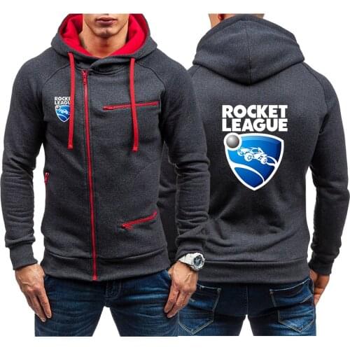 2021 Rocket League Print Hoodies Mens Fashion Diagonal Zipper Sweatshirt Personality Solid Tracksuit Casual Clothing Outerwear