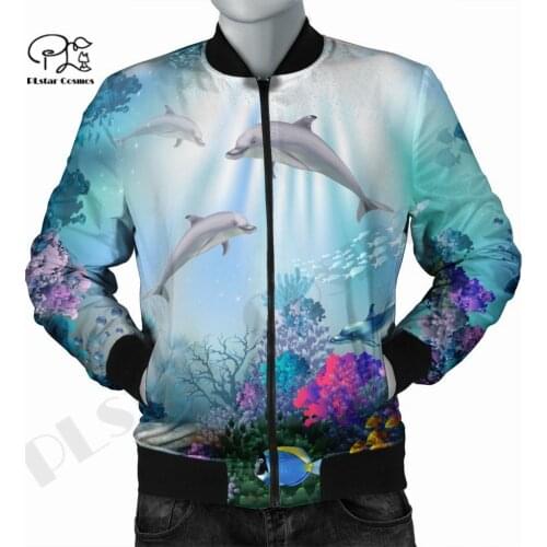 Men/Women Winter Dolphins Polynesian 3DPrint Autumn Zipper Flight Jacket Unique Casual Unisex Harajuku Thick Coat Streetwear E-3