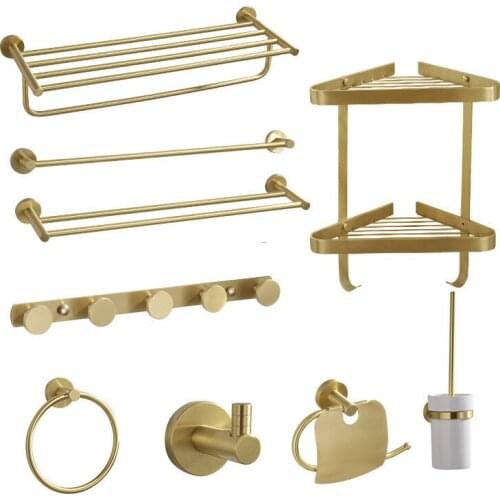 Bathroom Accessories Set, Brass Brushed Gold Paper Holder,Towel Bar,Towel Rack,Toilet Brush Holder, Corner Shelf,Bath Hardware
