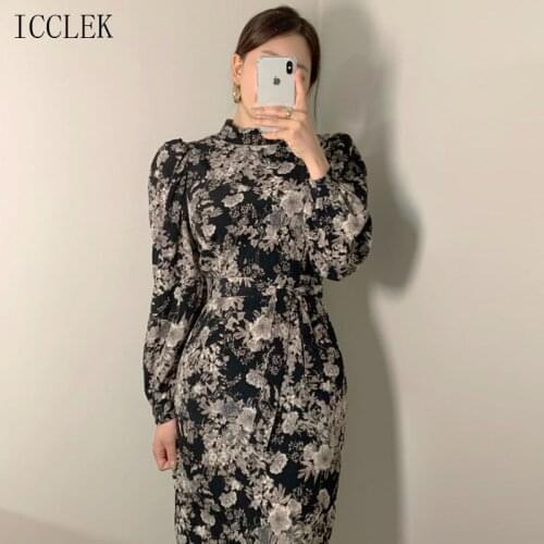 New Fashion WomenS Chiffon Print Dress Midi Dress 2021 Spring Autumn Korean One-Piece Ladies Dress Elegant Sweet Casual Dress