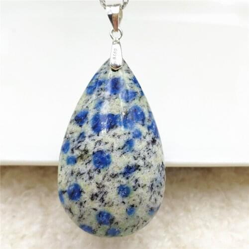 Genuine Natural Blue K2 Jade Volcanic Pendant Necklace Women Men Rare 41x24x15mm Water Drop Stone Love Gift Necklace AAAAAA