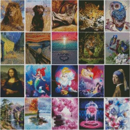 Scenery tree landscape village train DIY Crystal full drill square 5D diamond painting cross stitch kit mosaic round rhinestone