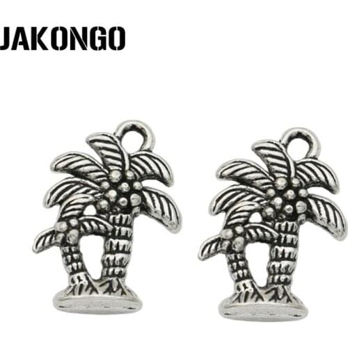 JAKONGO Antique Silver Plated Cocos Nucifera Tree Charm Pendants for Jewelry Accessories Making Bracelet DIY 18x13mm 15pcs/lot