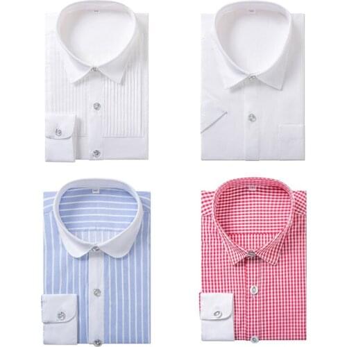 Boys Formal Performance Shirt Summer White 100% Cotton Shirt School Kids Blouse Photograph Girls T Shirt Teenager JK Shirt