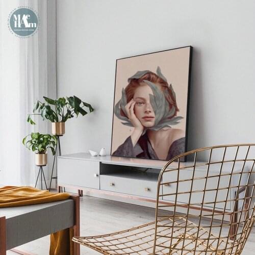 Nordic Anime Alien Girl Canvas Painting Bird Leaf Flowers Butterfly Poster Print Wall Art For Living Room Girl Room Home Decor