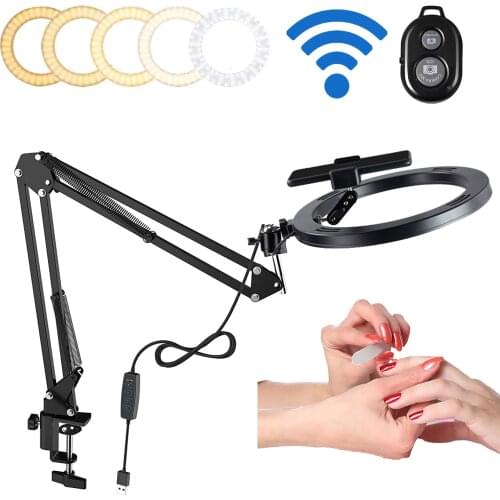 LED Selfie Soft Ring Light With Long Arm Phone Stand Holder Circle Fill Lighting Round Lamp Tripod Makeup Photography RingLight