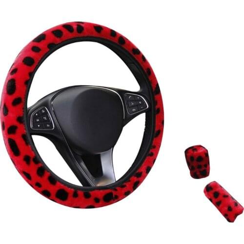 T8WF 3Pcs/set Fashion Leopard Printed Steering Wheel Cover Hand Brake Gear Protective for Car Auto Accessories